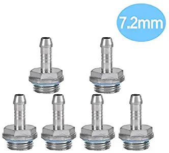 Bewinner Barb Fittings 6 PCS PC Water Cooling Two-Touch Fitting G1/4 Thread Barb Connector for Tube, Stainless Steel (7.2mm)