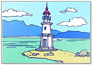 Lighthouse Vintage Tower on the Sea Coast Illustration Fridge Magnet