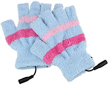 Pinleg Unisex Women's & Men's USB Heating Winter Hand Warm Laptop Gloves Heated Fingerless Hands Warmer Mitten Gloves (Blue)