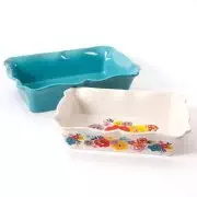 The Pioneer Woman Flea Market 2-Piece Decorated Rectangular Ruffle Top Ceramic Bakeware Set, turquoise & floral baker by BLOSSOMZ