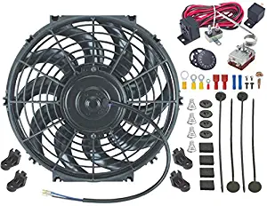 American Volt Single 12V Electric Engine Radiator Cooling Fan & Adjustable Temp Thermostat Controller Kit (12" Inch)