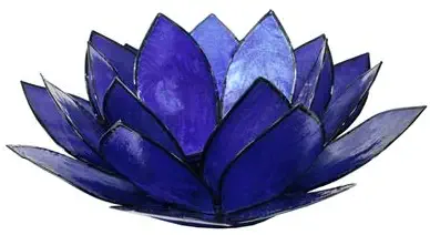 World Buyers Lotus Design Capiz Tea Light Holder, Three Rings of Translucent capiz Shell Petals-Flickering Light Decor Measures 5" Dia (Indigo)