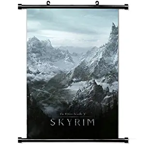 Gaming Wall Posters,Skyrim World Rocks Winter Cold The Elder Scrolls V Skyrim Home Decor Wall Scroll Poster Fabric Painting 23.6 X 35.4 Inch (60cm X 90 cm)