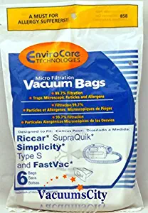 Riccar & Simplicity Canister Micro Filter Type S Bags 6 Pk Generic Part # 858