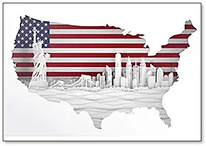 Map Of United States Of America Skyline With Famous Landmarks Illustration - Classic Fridge Magnet