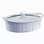 French White 2.5-quart Oval Casserole with Glass Lid Durable Stoneware Material