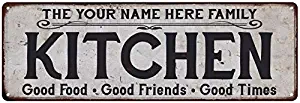 Personalized Kitchen Sign Family Signs Farmhouse Decor Rustic Decorations Vintage Custom Name Plaque Gather Eat Home Accessories Tin Wall Art Pantry Retro Moms 6 x 18 Matte Finish Metal 106180039001