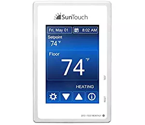 SunTouch Command Touchscreen Programmable Thermostat [universal] Model 500850 (low-profile, user-friendly floor heat control, 120/240V, bright white + paintable beauty ring) includes floor sensor