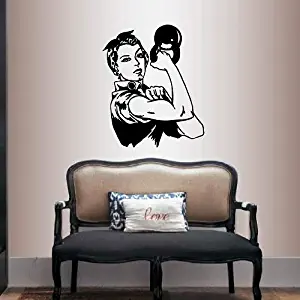 Wall Vinyl Decal Home Decor Art Sticker Woman Lifting Weights Sports Gym Fitness Retro Room Removable Stylish Mural Unique Design