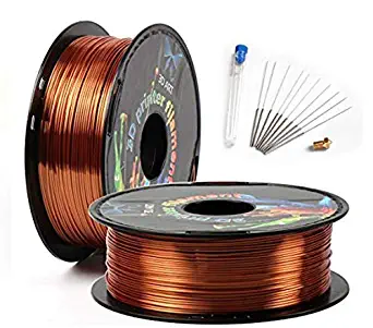 3D Art Professional Printing Filament - 1.75mm ±0.03mm PLA Material for 3D Printer - Super Strength 1kg Spool with Nozzle - No Bubbles, Blob, or Jams - No Heating Bed Needed - Silk-Like Copper