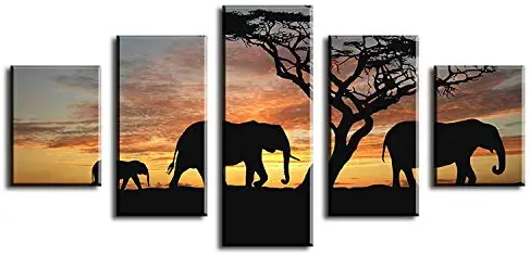 WJFWLH 5 Pieces of Elephants Walking Modern Home Wall Decorative Canvas Picture Art Hd Print Wall Painting Set 5 Each Canvas Art