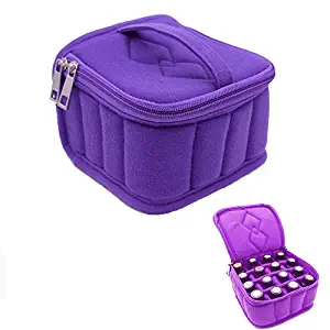 16 Bottles Essential Oil Carrying Case Shockproof Essential Oils Organizer Travel Bag Suitable for 5ml,10ml,15ml Bottles with Portable Handle and Double Zipper (Purple)