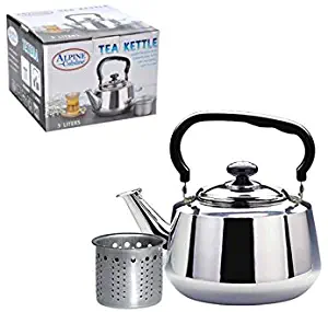 Alpine Cuisine Stainless Steel Stovetop Tea kettle, Gas Electric Induction SS with Strainer, 2.2 Liter Mirror-finish