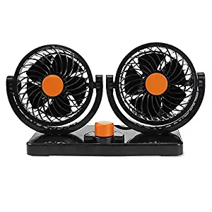 ZUZU DC 24V Mini Twin Vehicle Fan 2 Gears 360 Degree Rotating Low Noise Cooling Fan Air Conditioner Wind Cooler for Truck
