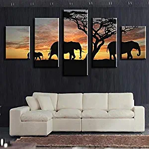 WTGJNB 5 Piece Elephants Walking Modern Home Wall Decor Canvas Picture Art HD Print Wall Painting