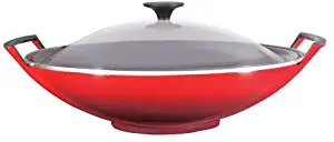 Le Creuset Enameled Cast-Iron 14-1/4-Inch Wok with Glass Lid, Cherry