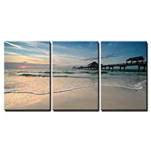 wall26 - 3 Piece Canvas Wall Art - Sunset Near Pier 60 on a Clearwater Beach, Florida, USA - Modern Home Decor Stretched and Framed Ready to Hang - 24"x36"x3 Panels