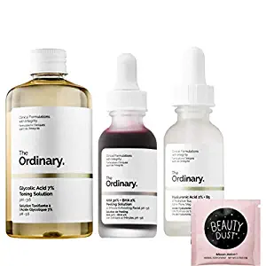 The Ordinary 3 Bottles Face Serum Set! Peeling Solution, Hyaluronic Acid And Glycolic Acid! AHA 30%+BHA 2% Peeling Solution! Hyaluronic Acid 2%+B5! Glycolic Acid 7% Toning Solution, and Beauty Dust!