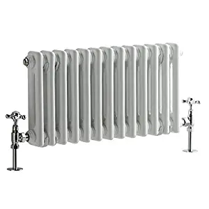 Hudson Reed - Regent - Crisp White Cast-Iron Style Radiator - Horizontal 2-Column - 11.75" x 24"