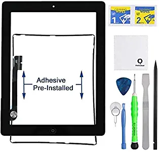 Fixcracked Touch Screen Replacement Parts Digitizer Glass Assembly for Ipad 4 + Professional Tool Kit （Black）