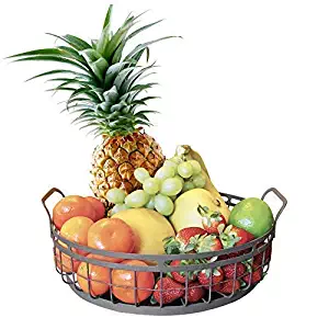 Farmhouse Decor Fruit Basket and Serving Tray - Regal Trunk & Co. Round Wire Basket | Rustic Country Style Decorative Serving Tray with Handles | Ideal Serving Trays for Parties, Restaurants, and Home