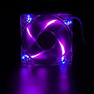 Autolizer Sleeve Bearing 120mm Silent Cooling Fan for Computer PC Cases, CPU Coolers, and Radiators - High Airflow, Quite, and Transparent Clear (Purple Quad 4-LEDs) - 2 Years Warranty