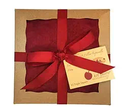 Hot Cherry Pit Pillow Triple Square (Red Ultra-Suede, Gift Wrapped in Pie Box, Ribbon, Gift Tag) Natural Moist Heat Relieves Muscle Pain Relief, Headaches, Arthritis, Hot/Cold Therapy, Microwavable