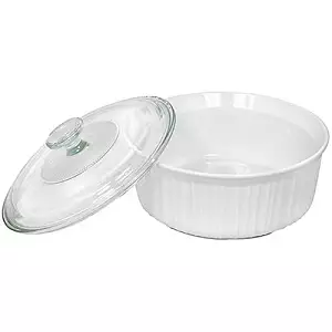 CorningWare French White 2-1/2-Quart Round Casserole Dish with Glass Cover