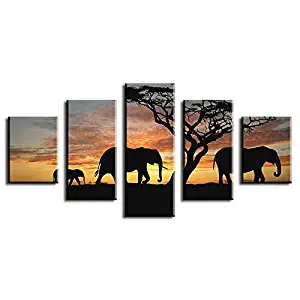 KLKLDD 5 Piece Elephants Walking Modern Home Decor Canvas Photo Art Hd Printing Wall Painting Set of 5 Each Canvas Arts Unframe,10X15 10X20 10X25Cm