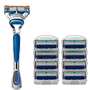 Men's 5 Blade Razor ，Mens Manual Shaver Safety Manual Refill Razor Replacement Cartridges,(1 Handle + 8Cartridges)(Manual razor kit)