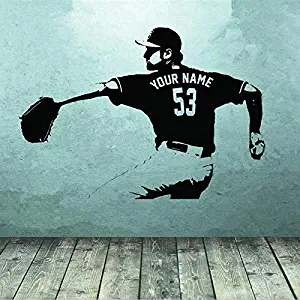 56x77cm,Wall Stickers for Bedroom,Baseball Player Choose Name Number Personalized for Kids Room Boy Stickers Murals Bedroom Christmas Family Acrylic Refrigerator Ornament Sticker Waterproof