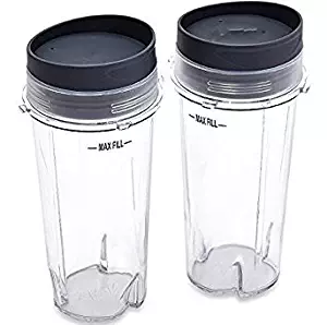 TWO 16oz Nutri Ninja Blender Cup with Lid Replacement - Fits Ultima Series (3" Diameter) (2)