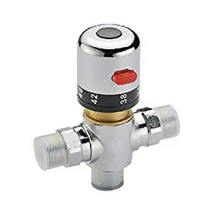 Hiendure Solid Brass Copper Cartridge 1/2" IPS Male Connections Thermostatic Mixing Valve for Solar Shower System Water Temperature Control, Chromed