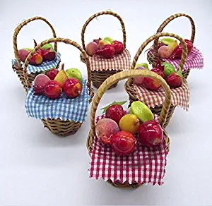 FRUIT in Brown Wicker Picnic Basket 2.5" Magnet with Checked Cloth.Colorful Fruit & Vegetables.Sweet Magnet Collector Gift