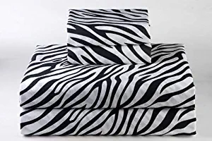 600-Thread-Count 100% Cotton Bed Sheets & Pillowcases Set - 4 Pc Pure Zebra Print Long-Staple Cotton Twin Sheet for Bed, Fits Mattress Upto 9'' Deep Pocket, Soft & Silky Sateen Weave