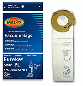 EnviroCare Replacement Vacuum Bags for Eureka Type PL 4750, 4760 Series Uprights 3 Pack