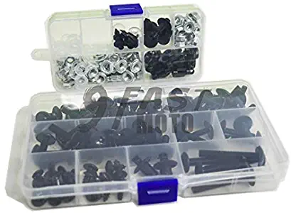 9FastMoto Full Motorcycle Fairings Bolt Screw Kits for Kawasaki Ninja 650R 2009 2010 2011 ER6F 09 10 11ER-6F Aluminium Screws Fastener Clips (Black & Silver)