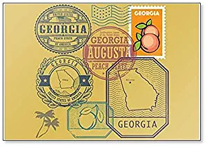 Stamp Set with the Name and Map of Georgia, United States Fridge Magnet