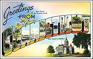 MAGNET 3x5 inch Vintage Greetings from Connecticut Sticker (Old Postcard Art Logo ct) Magnetic vinyl bumper sticker sticks to any metal fridge, car, signs