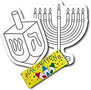 Color Your Own Hanukkah Dreidle and Menorah Magnets, 2 Pack, a Great DIY for You or to Share with a Friend, Decorate Magnetic Menorah and Dreidle Refrigerator Magnets - with Bonus 4 Pack of Crayons