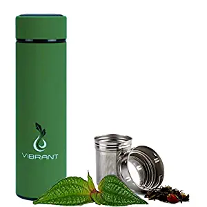 Vibrant All in ONE Travel Mug - Tea Infuser Bottle - Insulated HOT Coffee Thermos - Cold Fruit Infused Water Flask - Food Grade Leak Proof Tumbler Double Wall Stainless Steel 16.9 oz