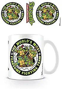 1art1 Teenage Mutant Ninja Turtles, Retro, Fearsome Fighting Team Photo Coffee Mug (4x3 inches) and 1x Surprise Sticker