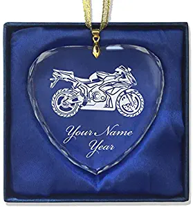 LaserGram Christmas Ornament, Sport Bike, Personalized Engraving Included (Heart Shape)