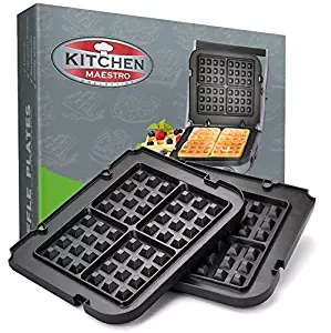 Kitchen Maestro Griddler Waffle Plates for Cuisinart Griddler &ndash; Nonstick, Dishwasher Safe, Lock-In Place, Black, made for GR-4N and GRID-8N Series