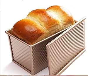 Monfish Pullman Loaf Pan w Cover Bread Toast Mold Non Stick Gold Aluminized Steel 8.35x4inch