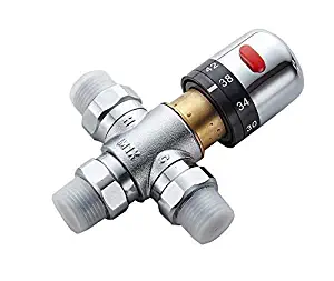 Fyeer 3-Way Thermostatic Mixing Valve, Solid Brass, G1/2 NPS Male Connections,Chrome