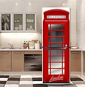 yazi Customized Door Fridge Sticker Closet Cover DIY Self Adhesive Removable Waterproof Vinyl Sticker for Refrigerator Covering Full Door Wall Decal Hallway Mural 23x59 Inch British Telephone Box