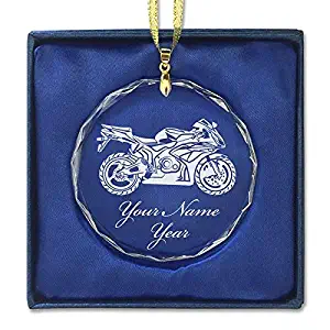 LaserGram Christmas Ornament, Sport Bike, Personalized Engraving Included (Round Shape)