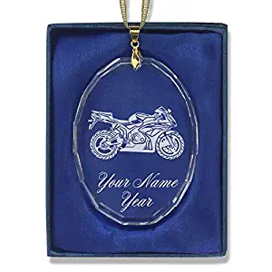 LaserGram Christmas Ornament, Sport Bike, Personalized Engraving Included (Oval Shape)