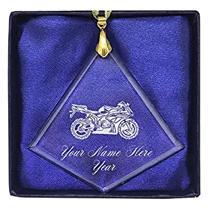 LaserGram Christmas Ornament, Sport Bike, Personalized Engraving Included (Diamond Shape)